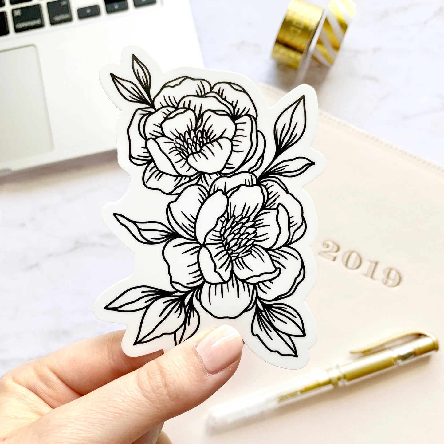 Line Drawn Peonies Sticker